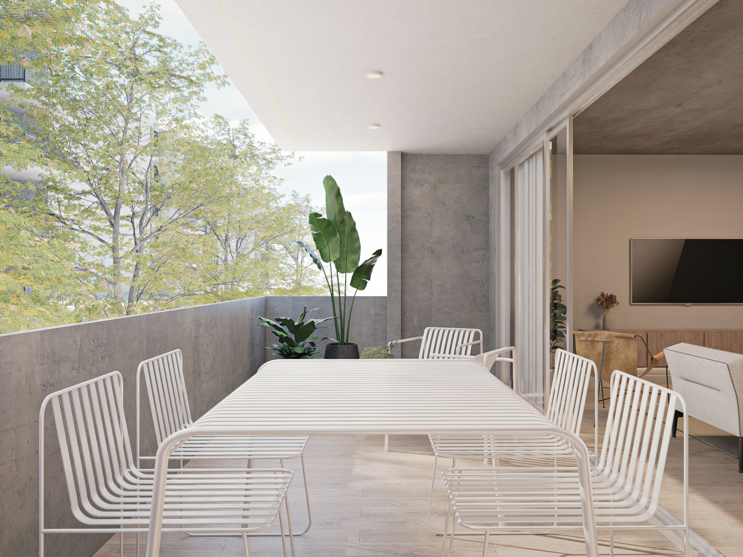 Balcón terraza con comedor exterior