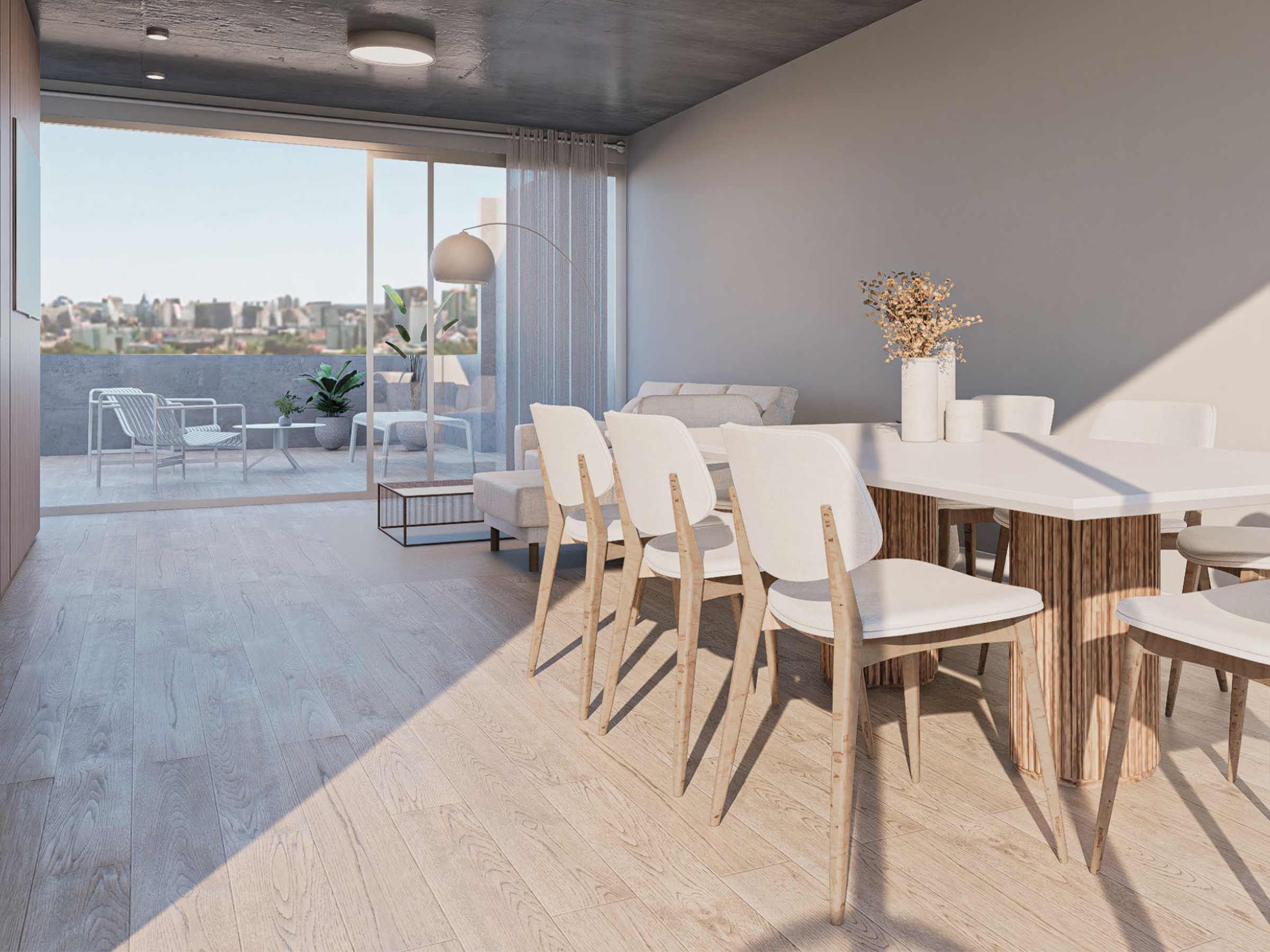 Living amplio con vista a terraza