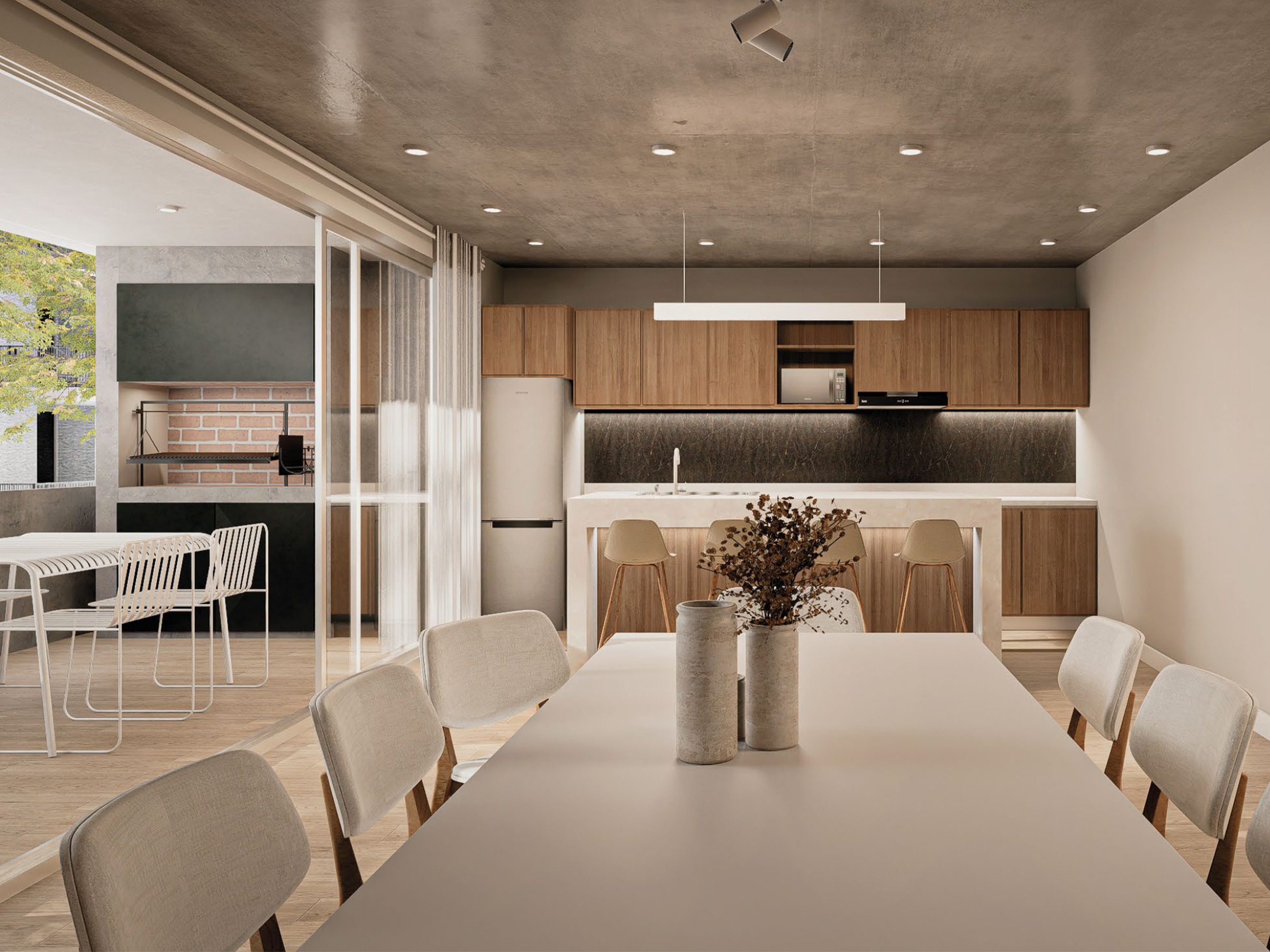 Living comedor con cocina integrada