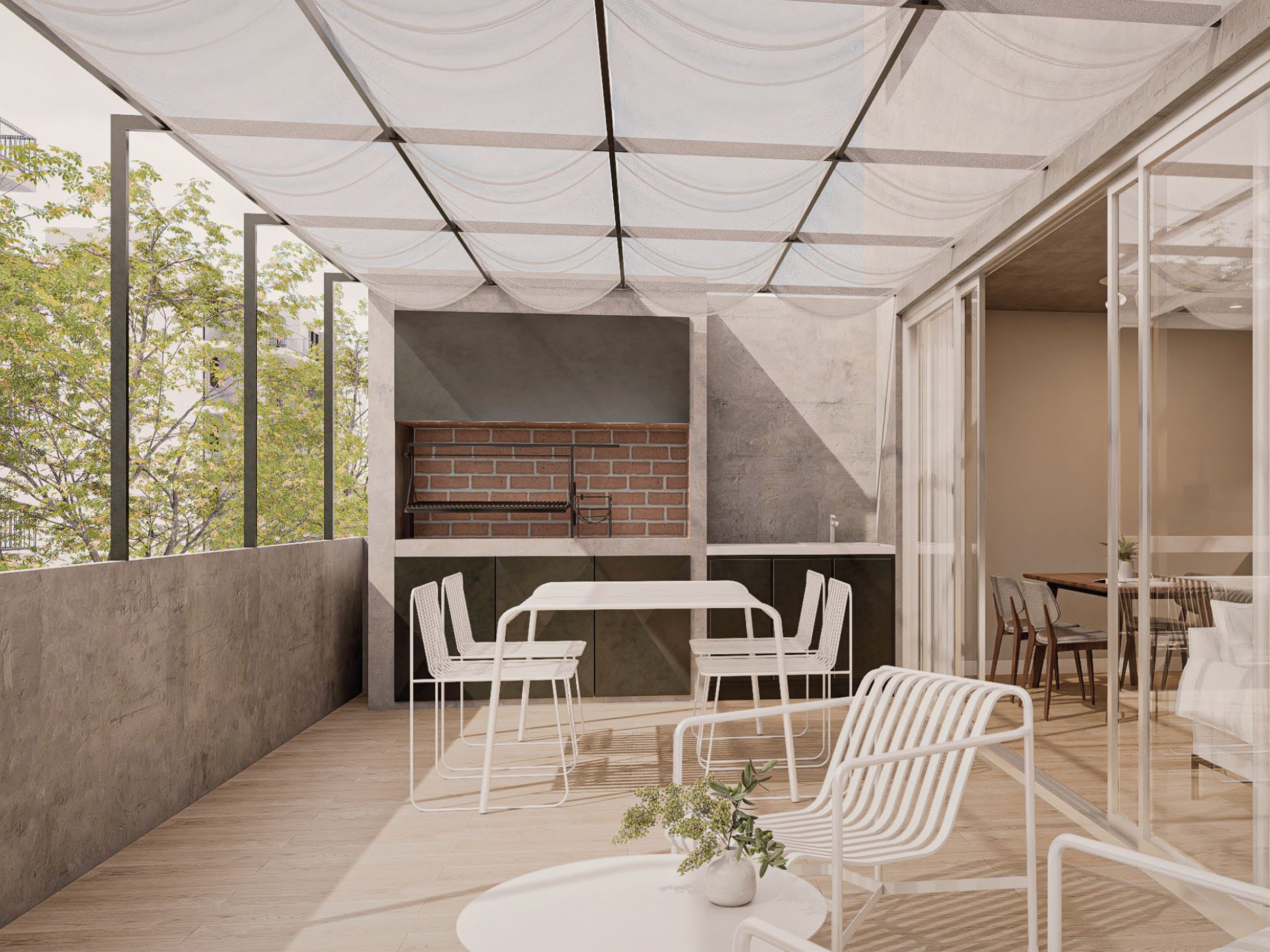 Terraza con pérgola y parrilla